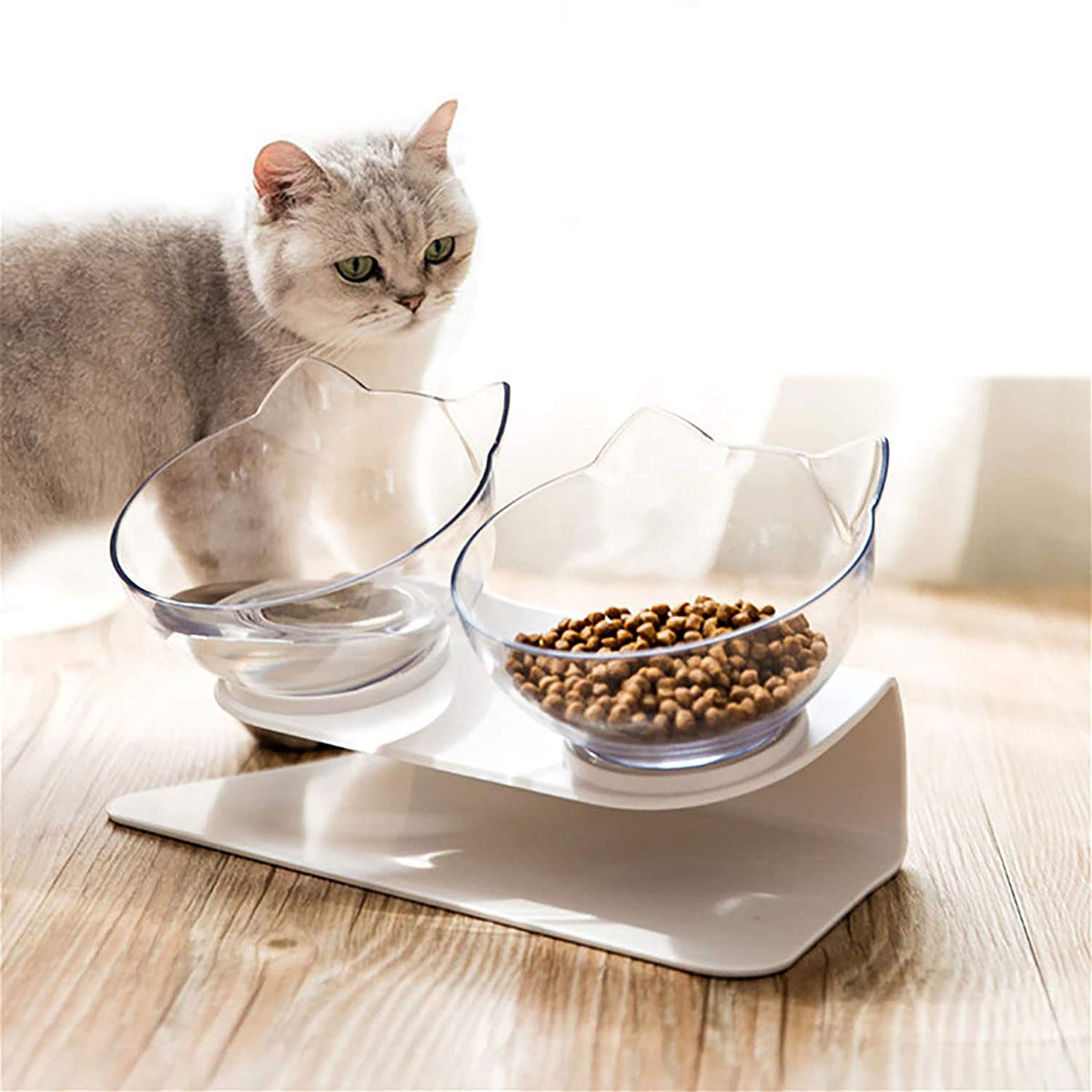 Elevated Cat Feeder Stand with Transparent Bowl