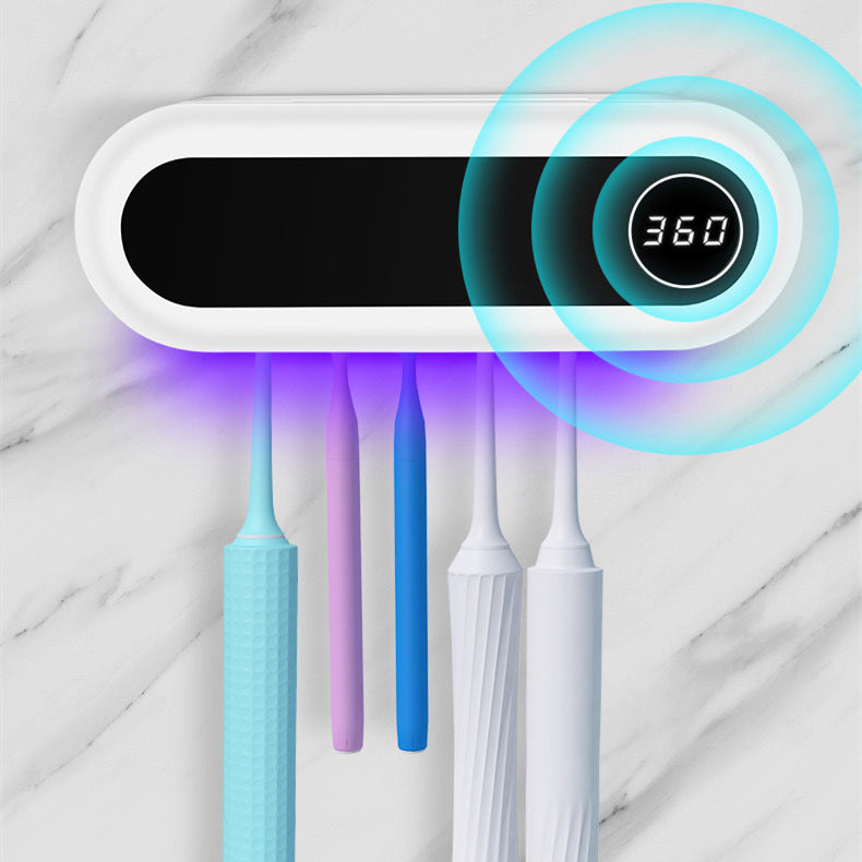 Jingqian wall-mounted toothbrush holder with UV sterilizer, toothpaste dispenser, and bathroom accessories for organized oral care.