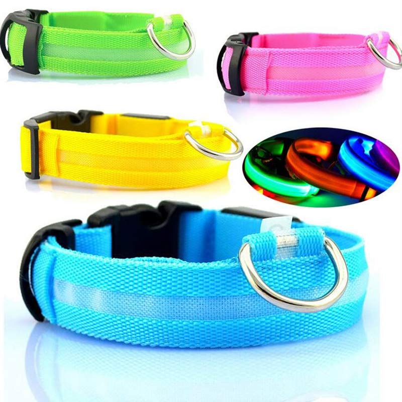 Jingqian nylon LED luminous pet dog collar with flashing glow for night safety, adjustable dog and cat leash, pet supplies