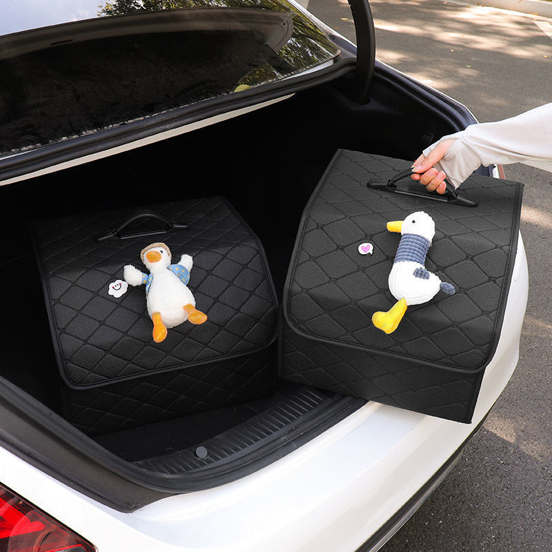 RenFan car trunk storage box organizing folding unit in a vehicle's cargo area for efficient space management.