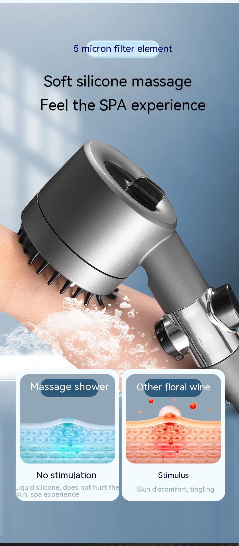 Aiqi Third Gear Adjustable Supercharged Shower Head with hose, chrome finish, and multiple spray settings for household bathroom use.