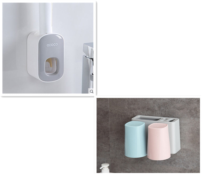 RenFan wall-mounted automatic toothpaste holder and bathroom accessories set with dispenser, sleek bathroom用品 for organization.