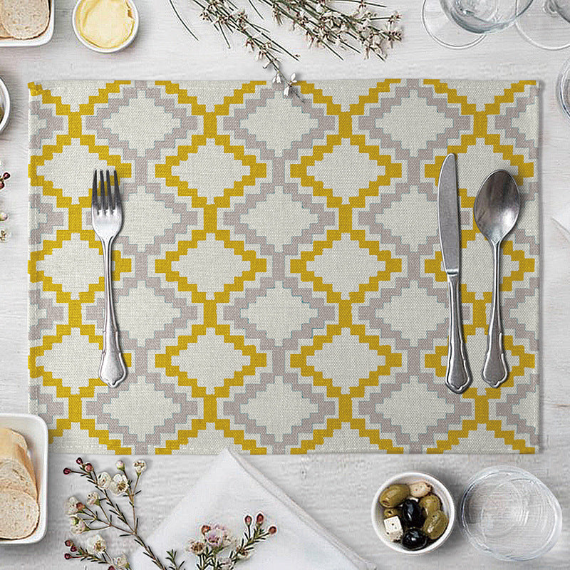 Aiqi geometric pattern dining table placemat with modern design, ideal for kitchen use, featuring colorful geometric shapes.