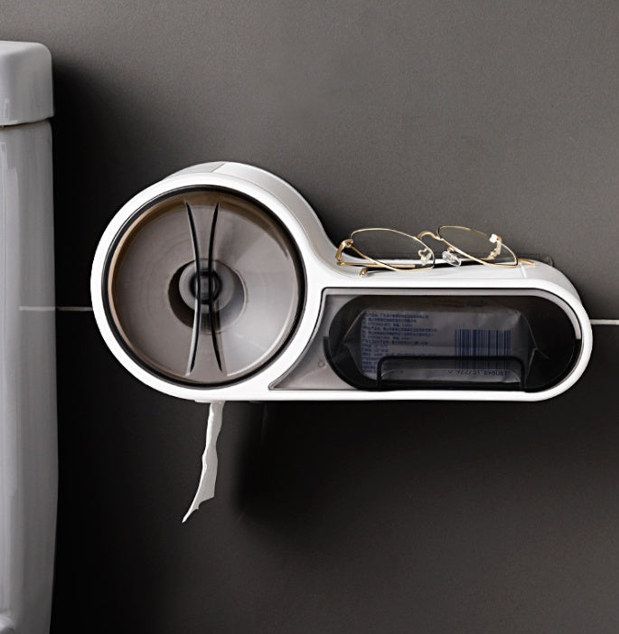 RenFan bathroom toilet paper holder mounted on bathroom wall, durable and sleek bathroom accessories for convenient toilet paper storage.