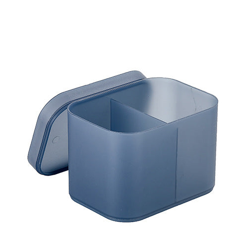 Desktop cosmetic storage box for makeup and skincare items.
