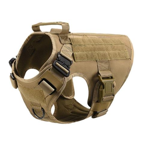 German Shepherd wearing Jingqian military tactical dog harness, adjustable pet harness for outdoor training and control.