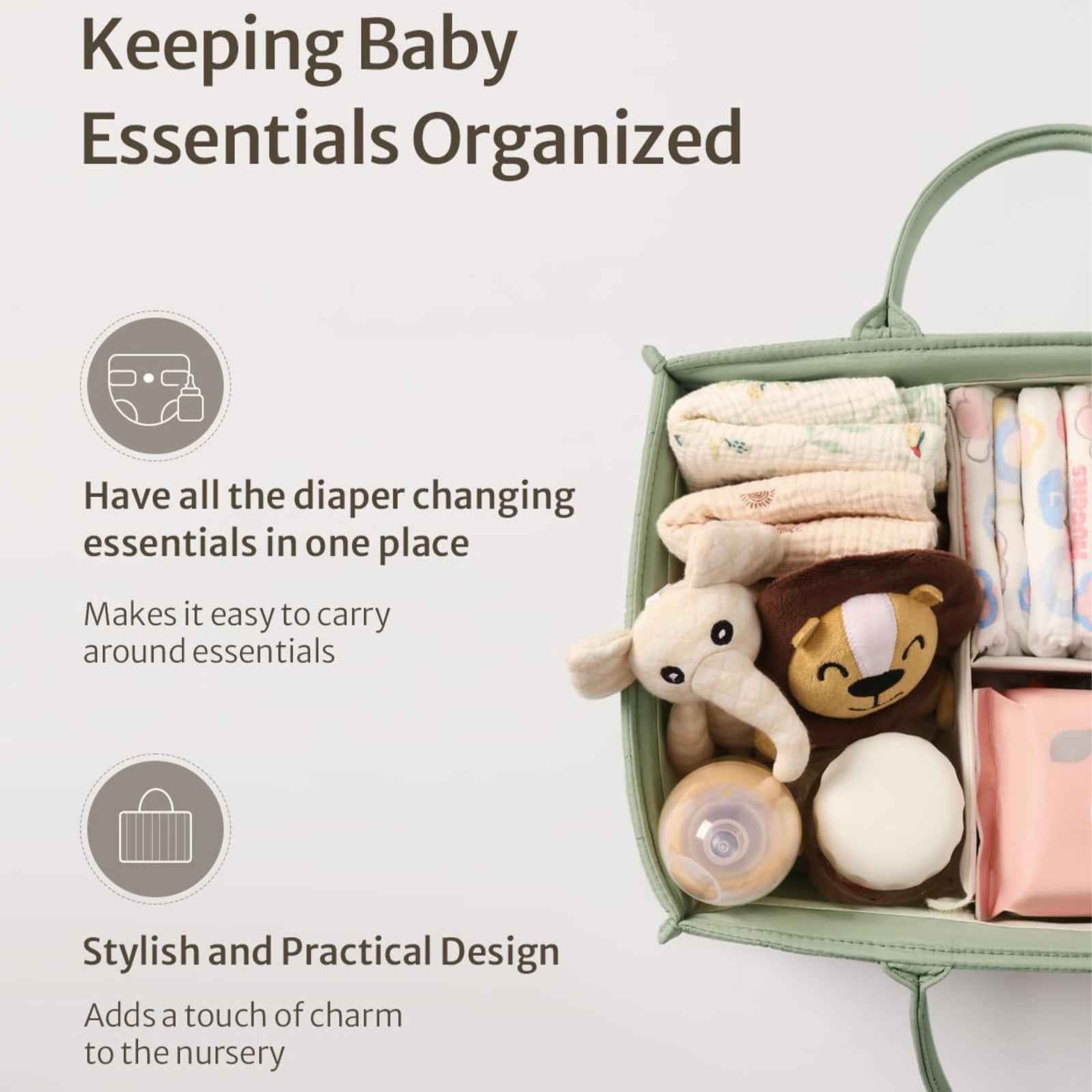 Baby Diaper Caddy Organizer, Stylish Storage Basket For Newborn Essentials And Diaper Station, Gift For Baby Shower And Registry Must-Have