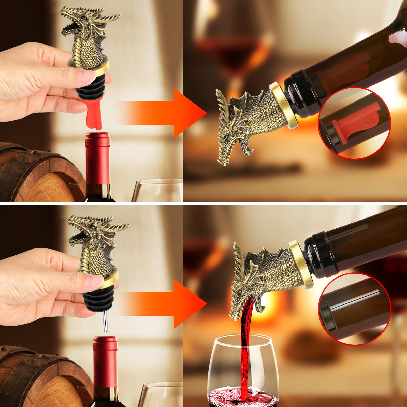 Aiqi dual function faucet dispenser and wine stopper for cocktails and whiskey bottles, kitchen accessory, modern design