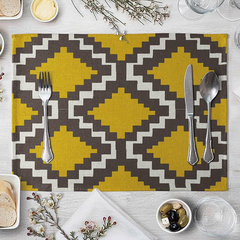 Aiqi geometric pattern dining table placemat for kitchen use, featuring colorful geometric designs on a durable surface.
