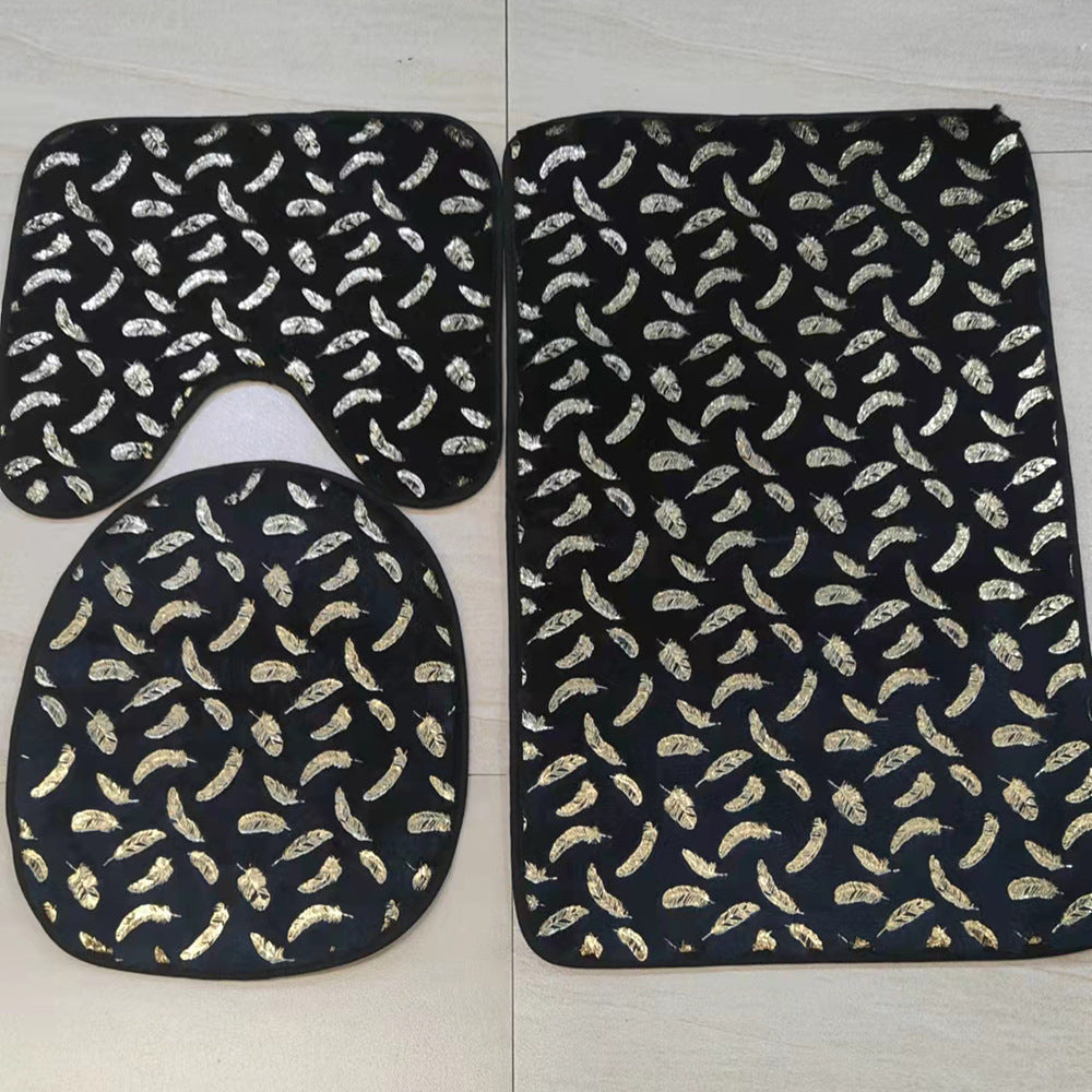 Three-piece marbled foiled bathroom rug set by RenFan, featuring stylish, textured rugs with a marbled design and metallic foiled accents.
