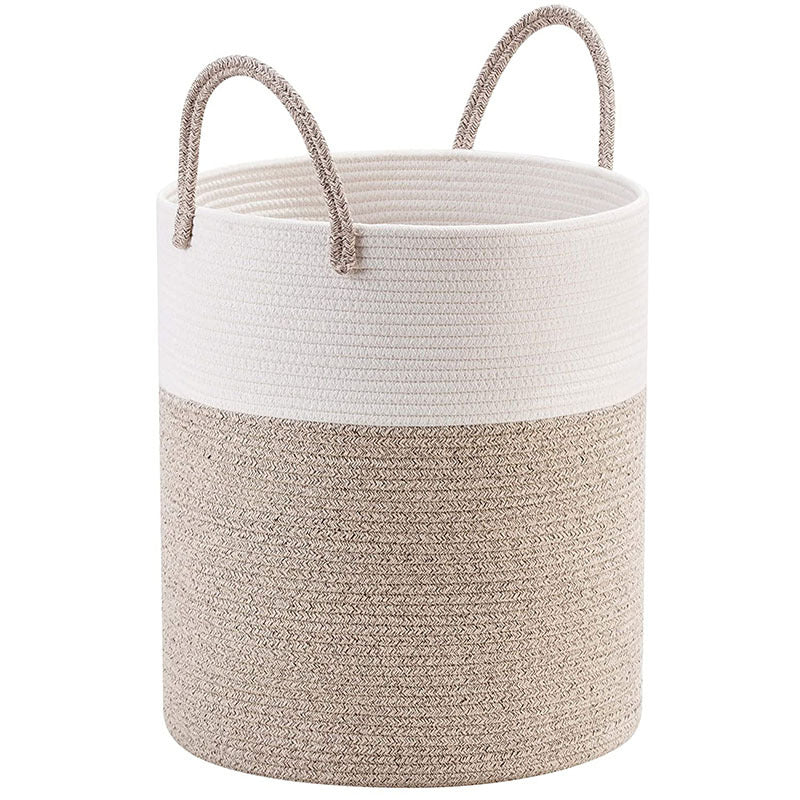 RenFan cotton string knitted storage basket, household fabric storage bin with woven texture, ideal for organizing home essentials.