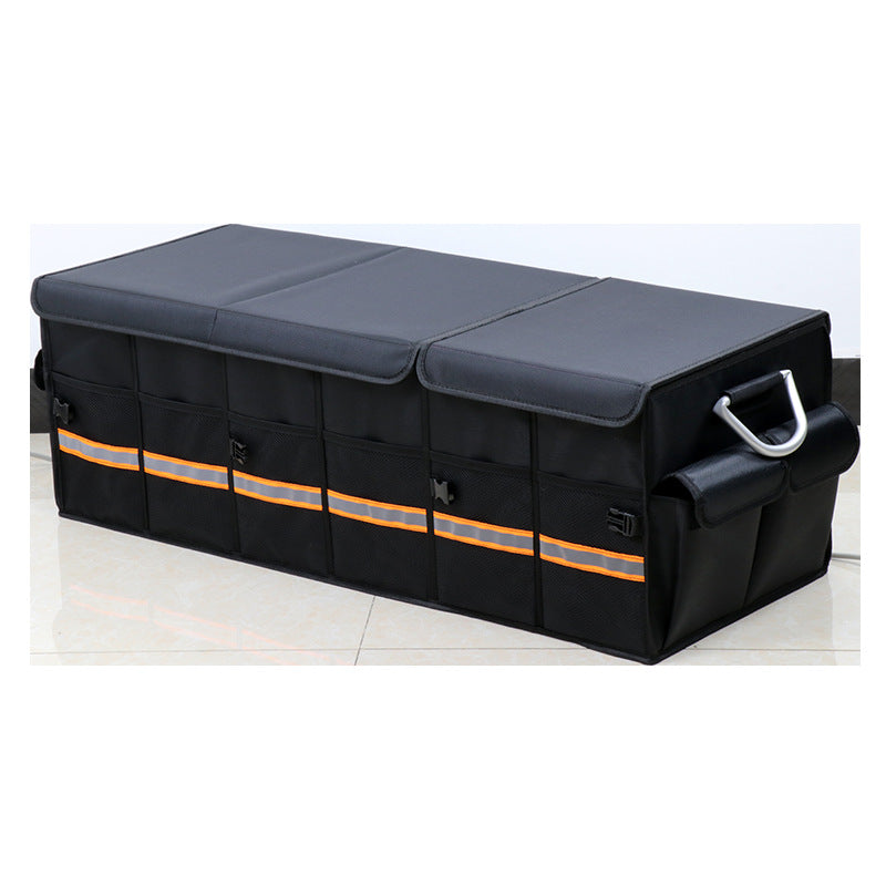 Foldable Aiqi car trunk organizer with lid, heavy-duty collapsible cargo storage box for sedan and SUV vehicles.