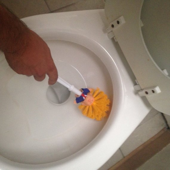 Funny Donald Trump toilet brush from RenFan, bathroom cleaning tool with a humorous Trump-themed design.