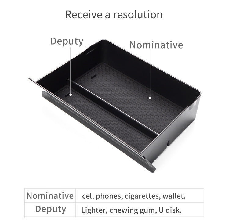 Jingqian car central storage grid drawer box with multiple compartments for organized vehicle storage.