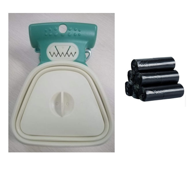 RenFan pet dog poop bag dispenser and foldable poop spoon, portable pet waste cleaning accessory, ideal for travel.