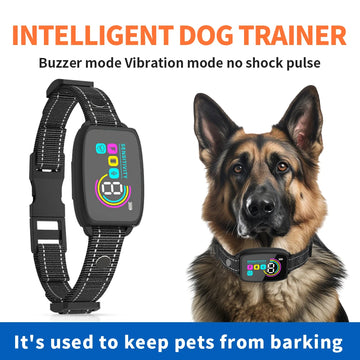 Jingqian smart rechargeable anti-barking dog collar with HD digital display, waterproof design, and anti-bark stopper for pets.