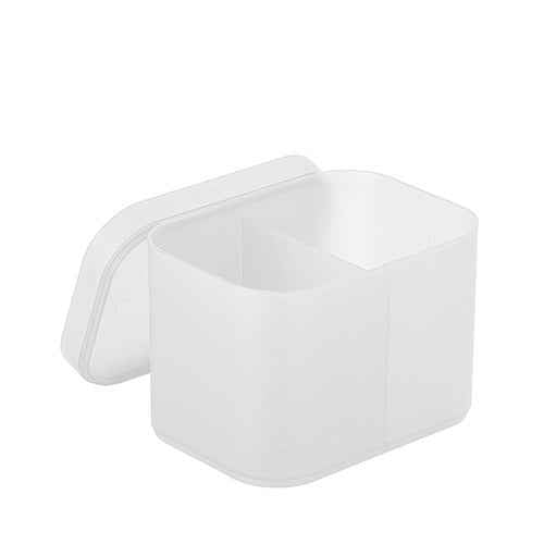 Desktop cosmetic storage box for makeup and skincare items.
