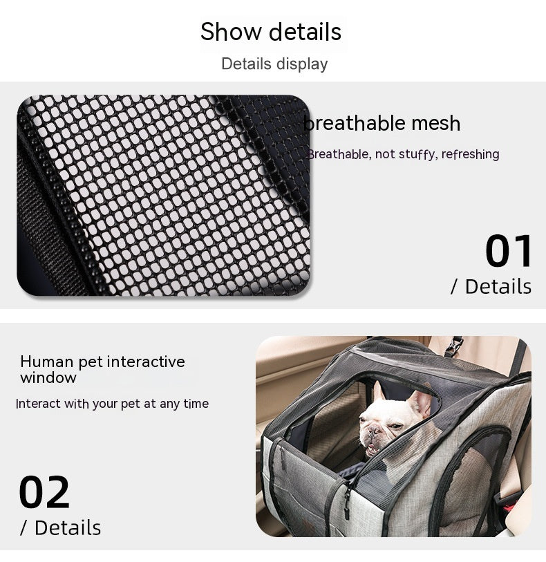 Aiqi portable pet cage and nest for dogs, suitable for car travel, with soft fabric and sturdy frame for comfort and safety.