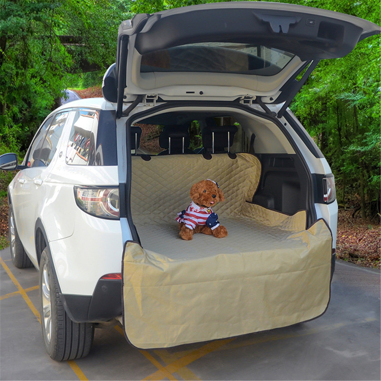 Waterproof pet car trunk mats by RenFan, durable and padded for dog comfort, protecting car interior from pet hair and mess.