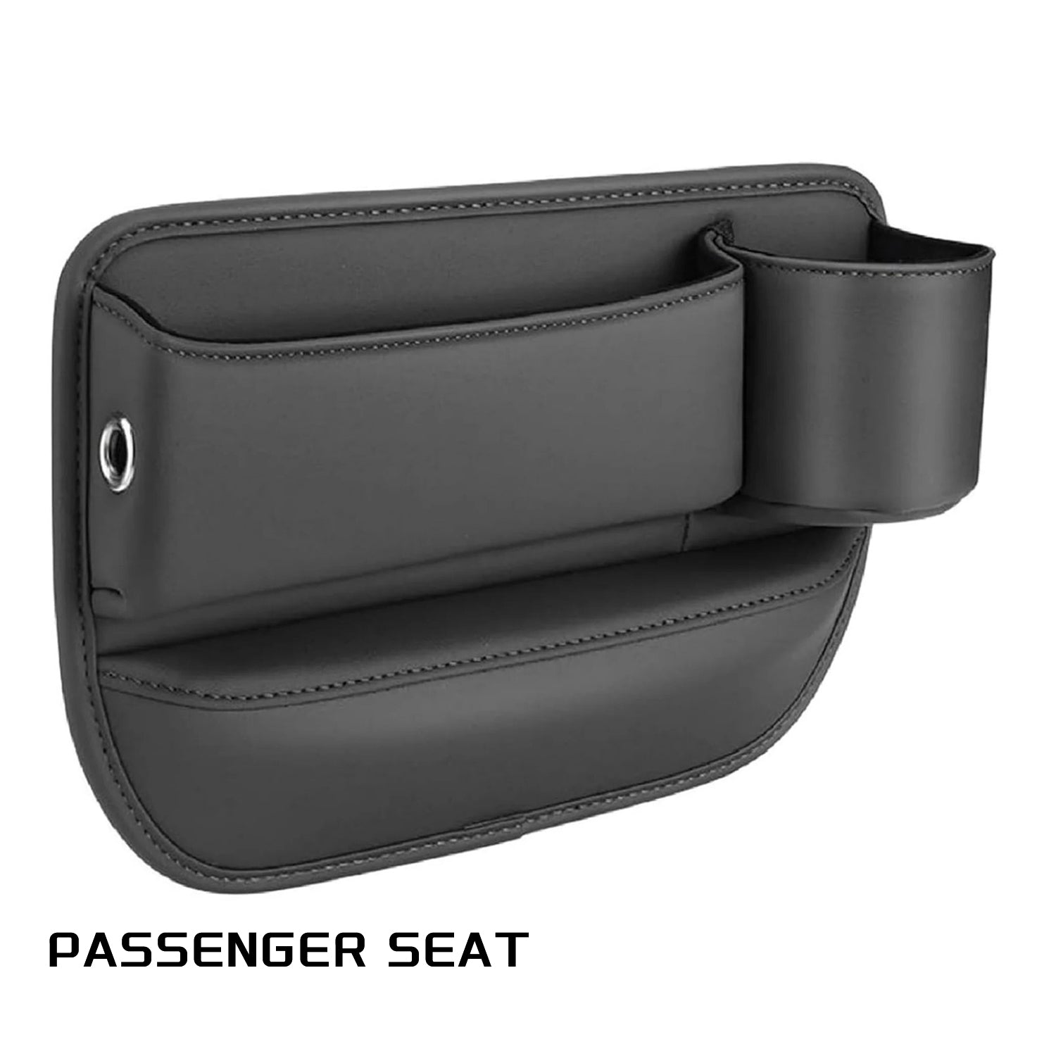 Popmarket car seat storage box with cup holder, adjustable seat gap organizer for car interior, showing its compact design and material