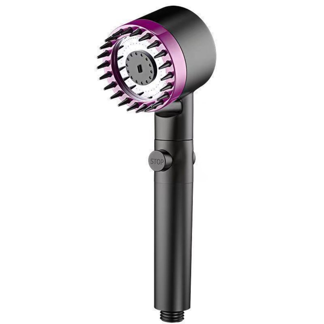 Aiqi Third Gear Adjustable Supercharged Shower Head with flexible hose, showcasing multiple spray settings in a modern bathroom.
