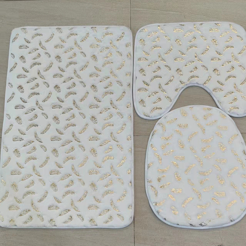 RenFan three-piece marbled foiled rug set for bathroom, featuring stylish and durable bath mats with a marble and foil design.