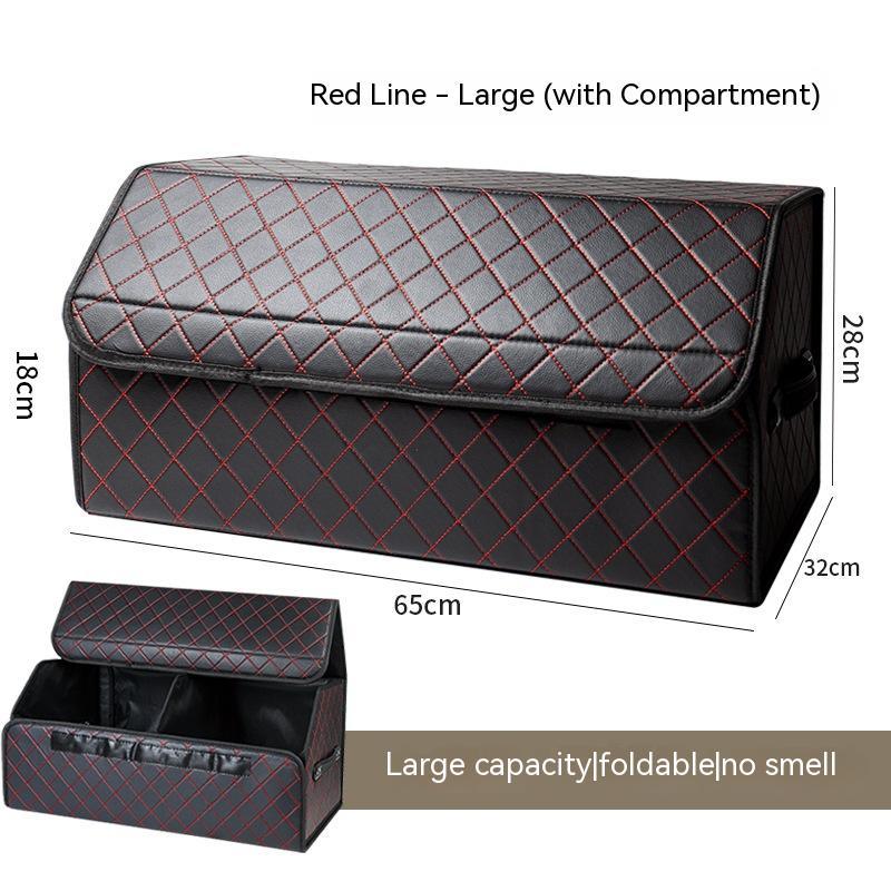 Aiqi multifunctional leather foldable car trunk and storage box, showing its spacious interior and sleek design for organized vehicle storage.