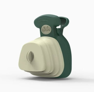 Foldable RenFan pet dog poop bag dispenser with a built-in poop spoon, ideal for travel and outdoor walks with pets.