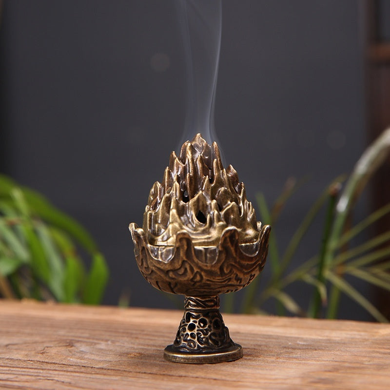 Antique-style alloy aromatherapy stove for tea ceremony, decorative 香薰 ornament with intricate design, by RenFan.