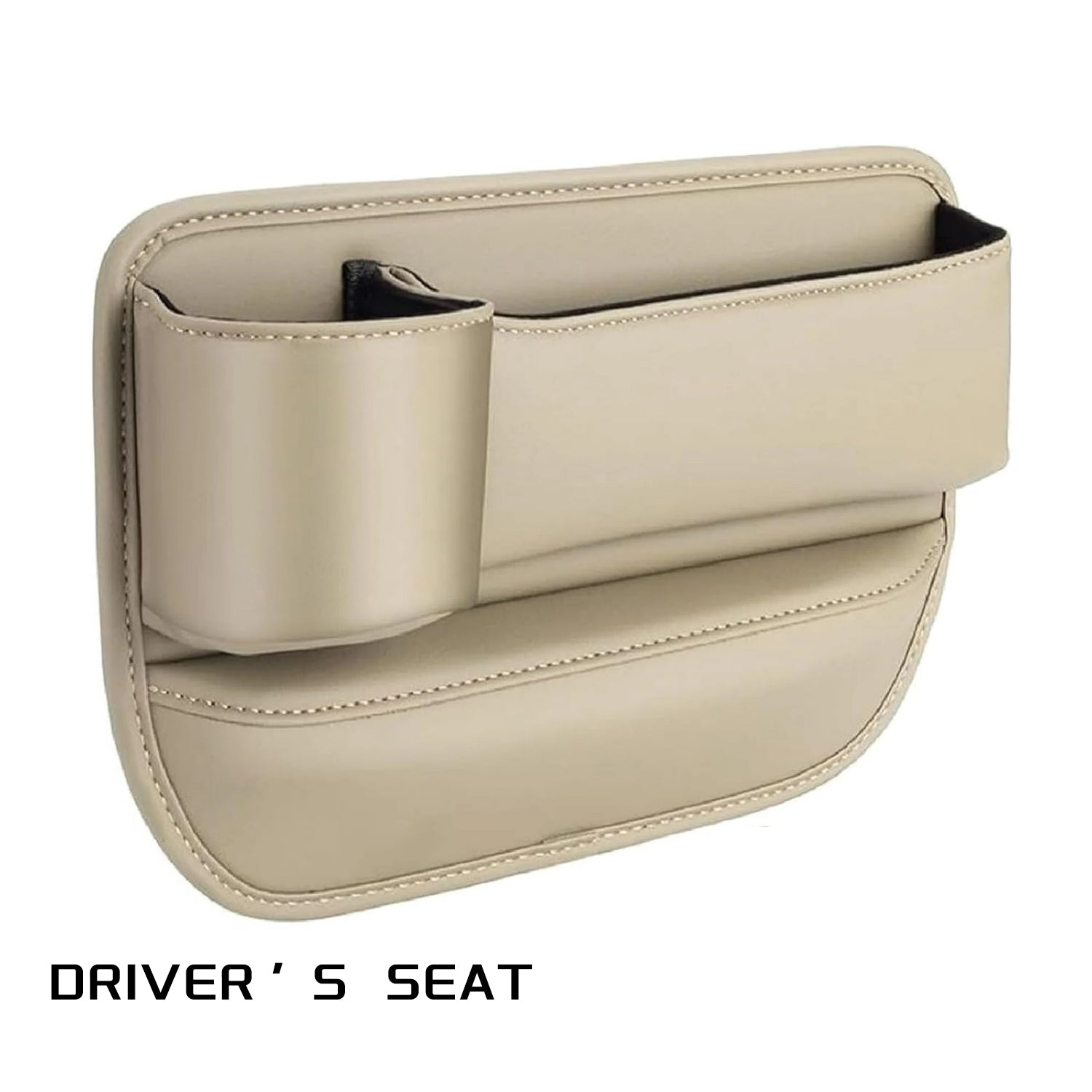 Popmarket car seat storage box with cup holder and adjustable design, fits into seat gap for organized vehicle storage.