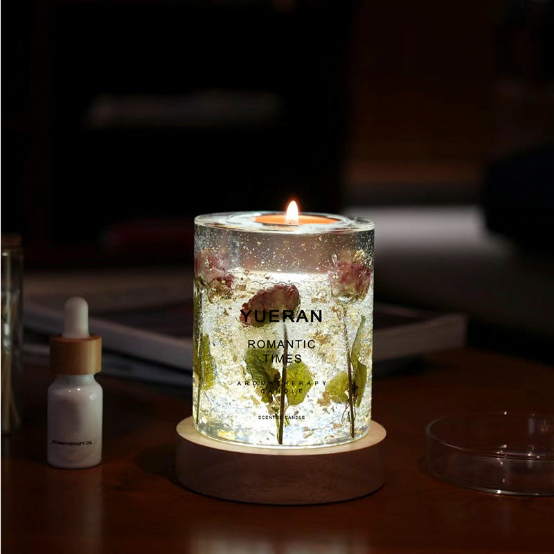 Aiqi real flower jelly aromatherapy candle with delicate flower ornaments and essential oil infusion for relaxing scent.