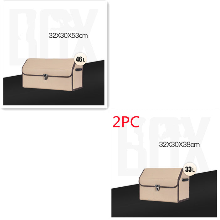 Foldable RenFan trunk storage box for cars, showcasing its compact, foldable design and spacious interior in a vehicle trunk.