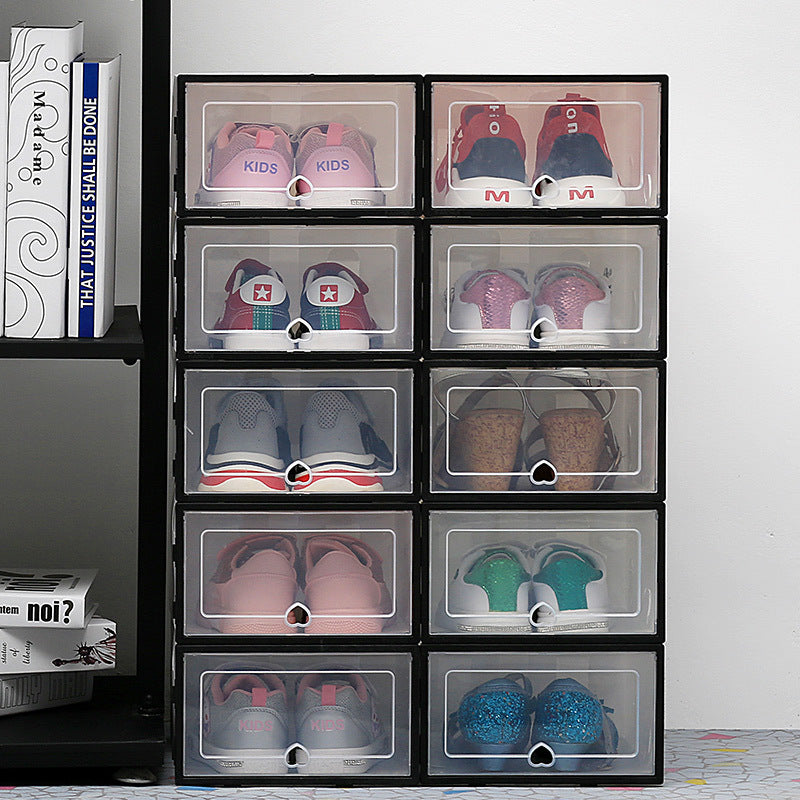 RenFan dustproof storage box with clamshell design, perfect for organizing shoes and household items on desktop or in cabinets.