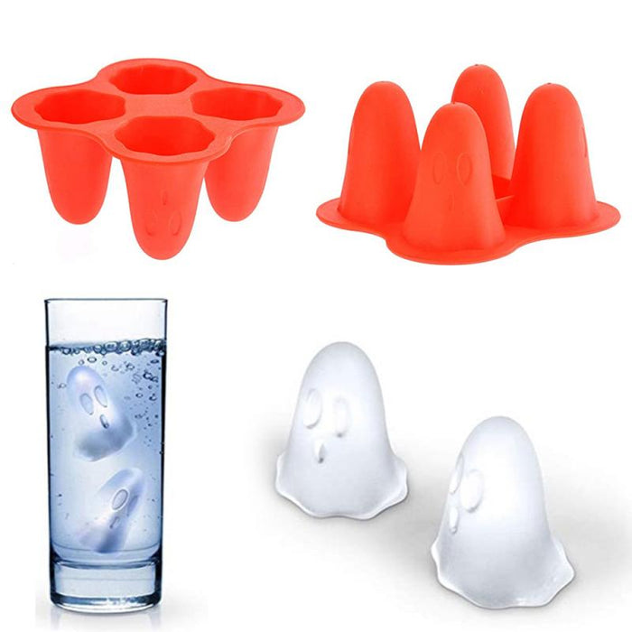 Halloween Ghost Silicone Ice Cube Tray – 4 Spooky Ice Molds for Drinks, Cocktails & Parties