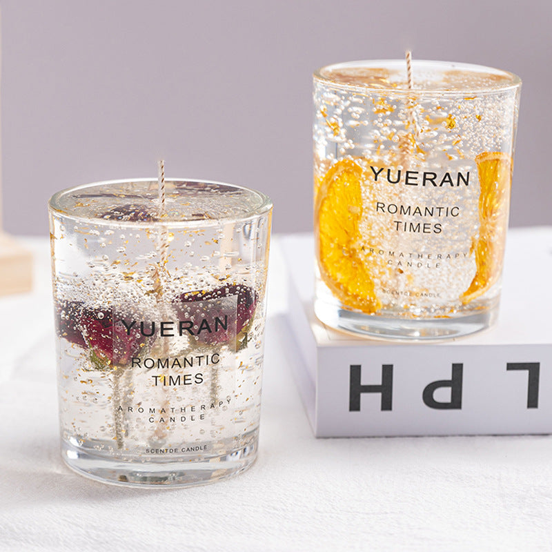 Aiqi real flower jelly aromatherapy candle with essential oil ornaments, featuring colorful floral details and a calming scent.