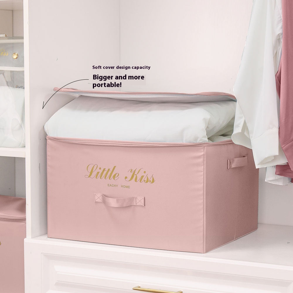 Foldable Aiqi household fabric wardrobe clothes storage box with breathable design and sturdy handles for organized wardrobe storage.