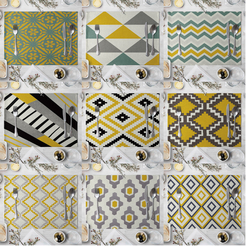 Aiqi geometric pattern dining table placemat for kitchen; stylish fabric table protector with modern design.