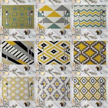 Aiqi geometric pattern dining table placemat for kitchen; stylish fabric table protector with modern design.