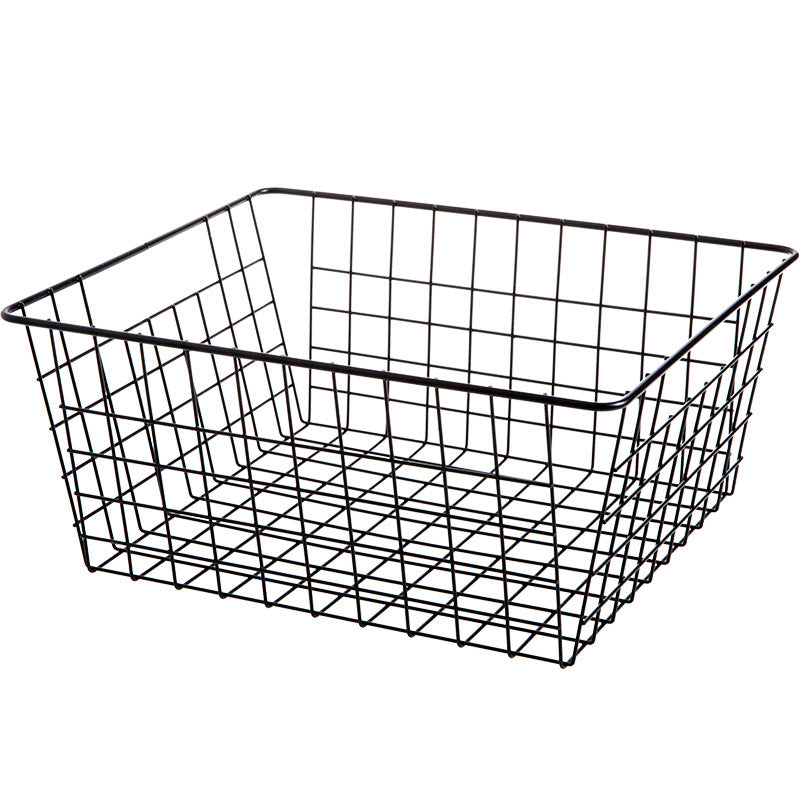 RenFan iron storage basket for desktop organization, rectangular home storage bin with open top and handles for easy carrying.
