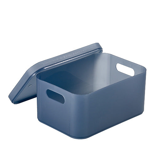 Desktop cosmetic storage box for makeup and skincare items.