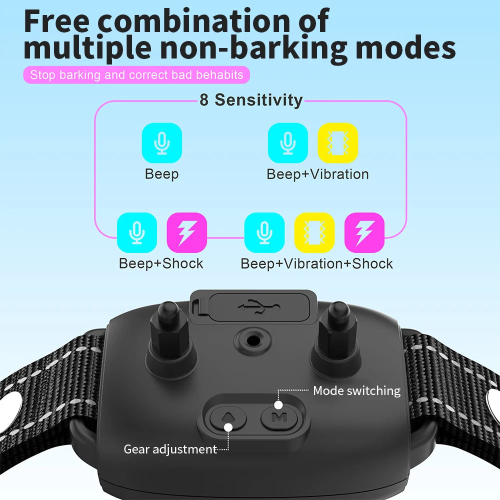 Jingqian smart anti-barking dog collar with HD digital display, waterproof design, rechargeable bark stopper for pets.