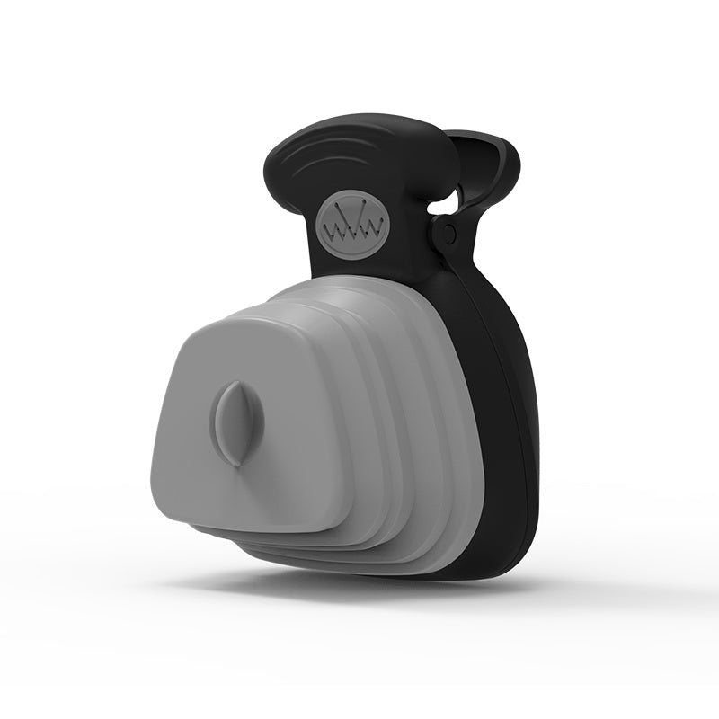 RenFan pet dog poop bag dispenser with foldable poop spoon, portable travel accessory for clean pet waste disposal.