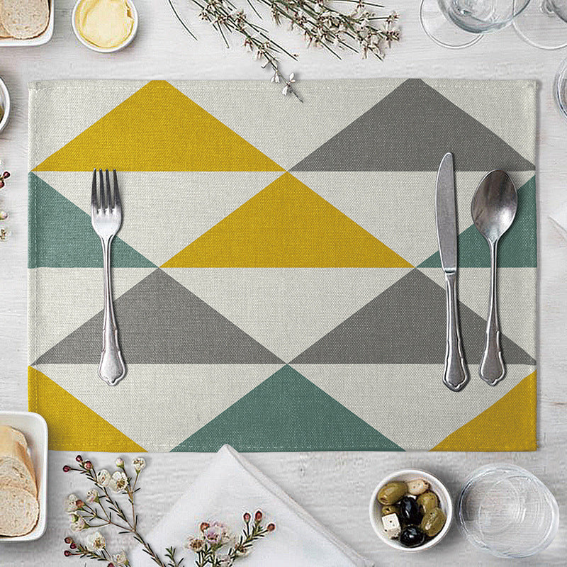 Aiqi geometric pattern dining table placemats for kitchen, featuring modern geometric designs on durable fabric.