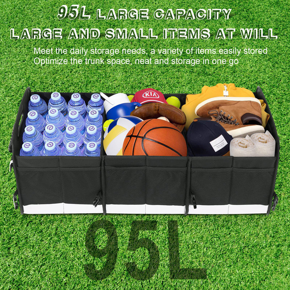 Large capacity Aiqi car trunk storage box with multiple compartments for organized vehicle storage.
