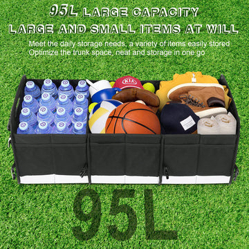 Large capacity Aiqi car trunk storage box with multiple compartments for organized vehicle storage.