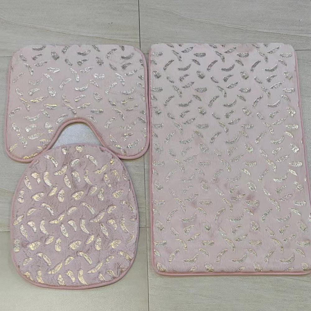 RenFan marbled foiled bathroom rug set with three stylish, decorative rugs featuring a luxurious marbled design and shiny foil accents.