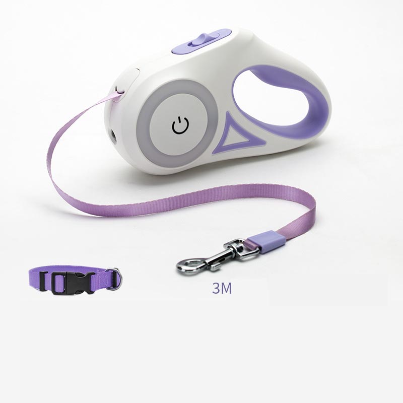 Aiqi retractable dog leash and collar set for small to medium pets, featuring automatic traction and adjustable length.
