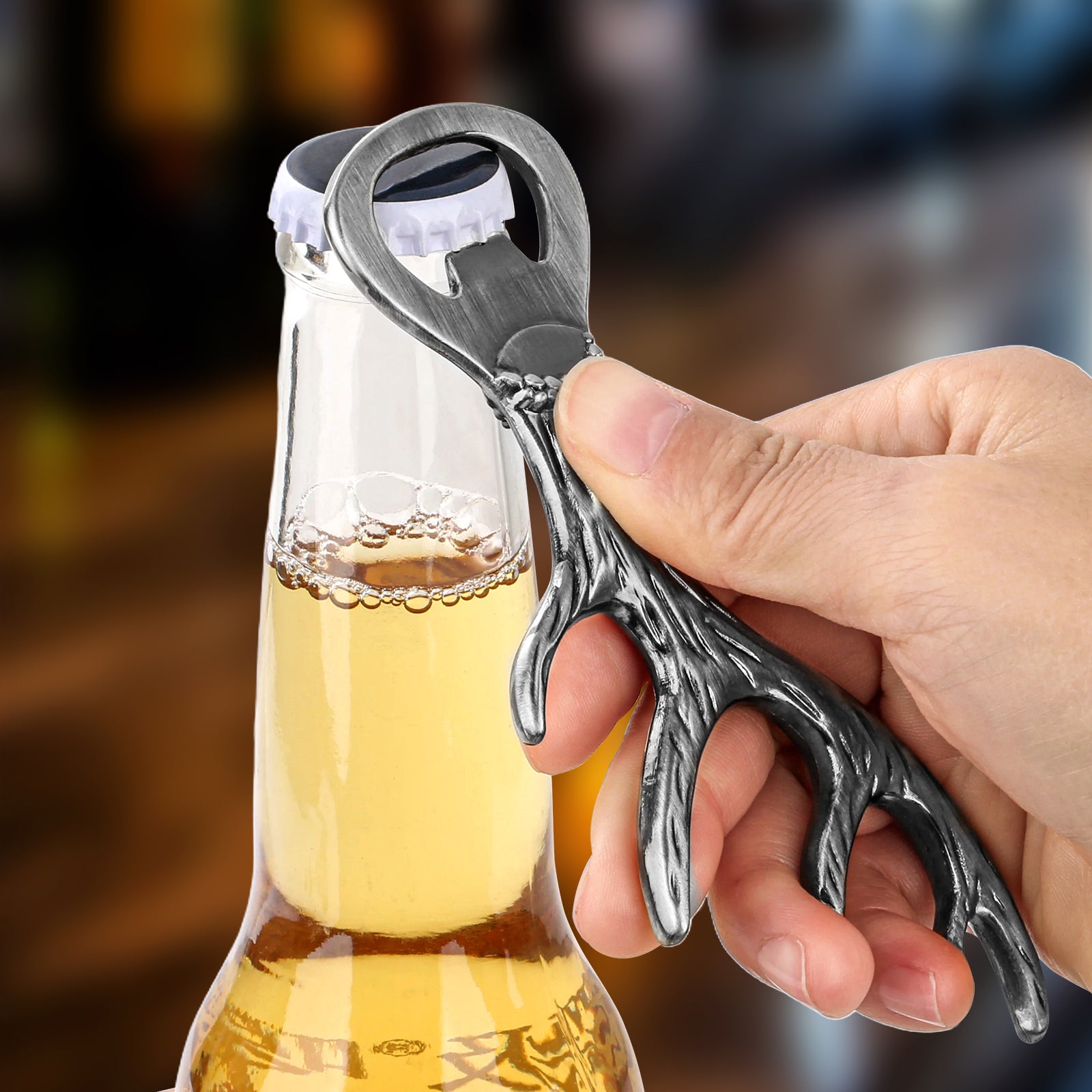 Aiqi deer antler bottle opener in a compact design, ideal for opening beer, wine, and juice bottles at parties and gatherings.