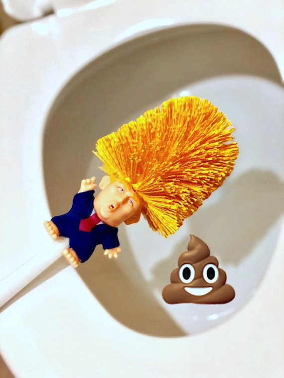 Funny Donald Trump toilet brush from RenFan, bathroom cleaning tool with humorous design, ideal for toilet and bathroom cleaning.