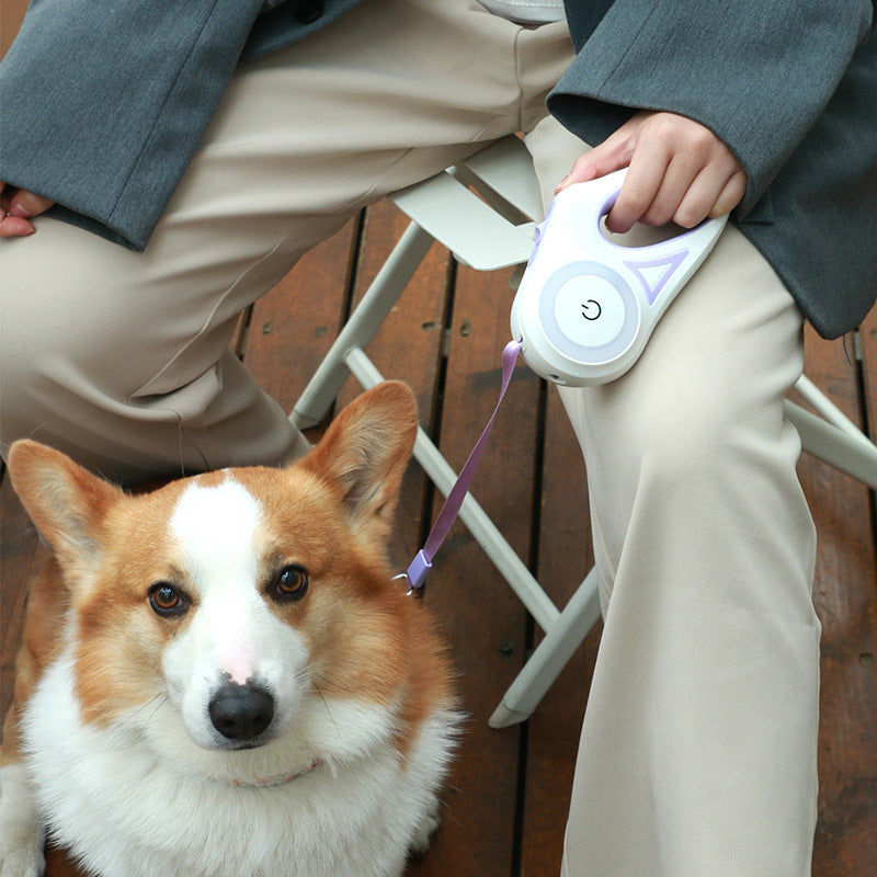 Aiqi retractable dog leash and collar set for small and medium pets, featuring automatic traction and a spotlight for visibility.